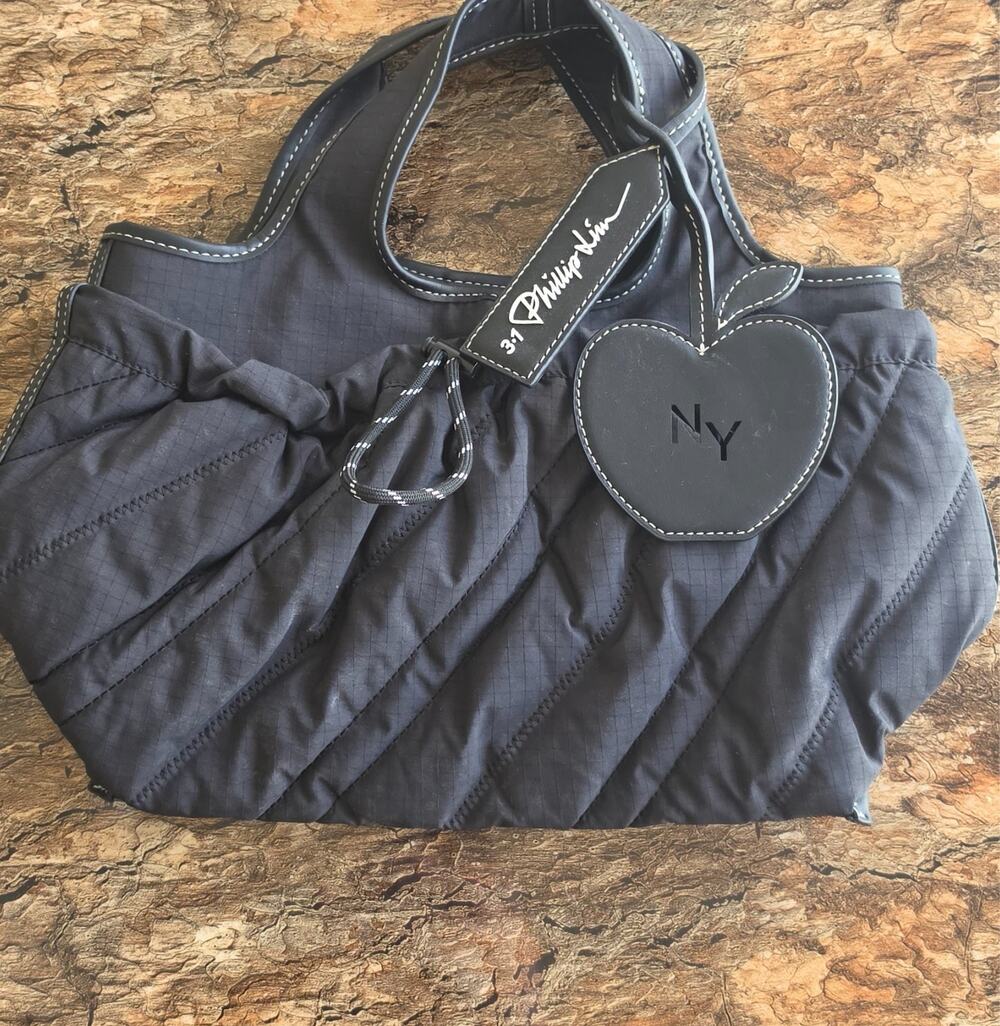 3.1 Phillip Lim Quilted Mini Market Tote Black Ripstop Apple Charm AF24-B957